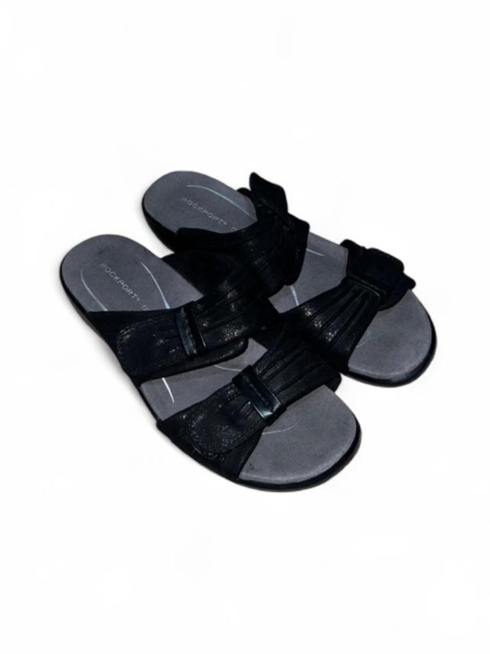 Rockport Women’s Black Shimmer Rozelle Double Strap Slide Sandals US Size 7